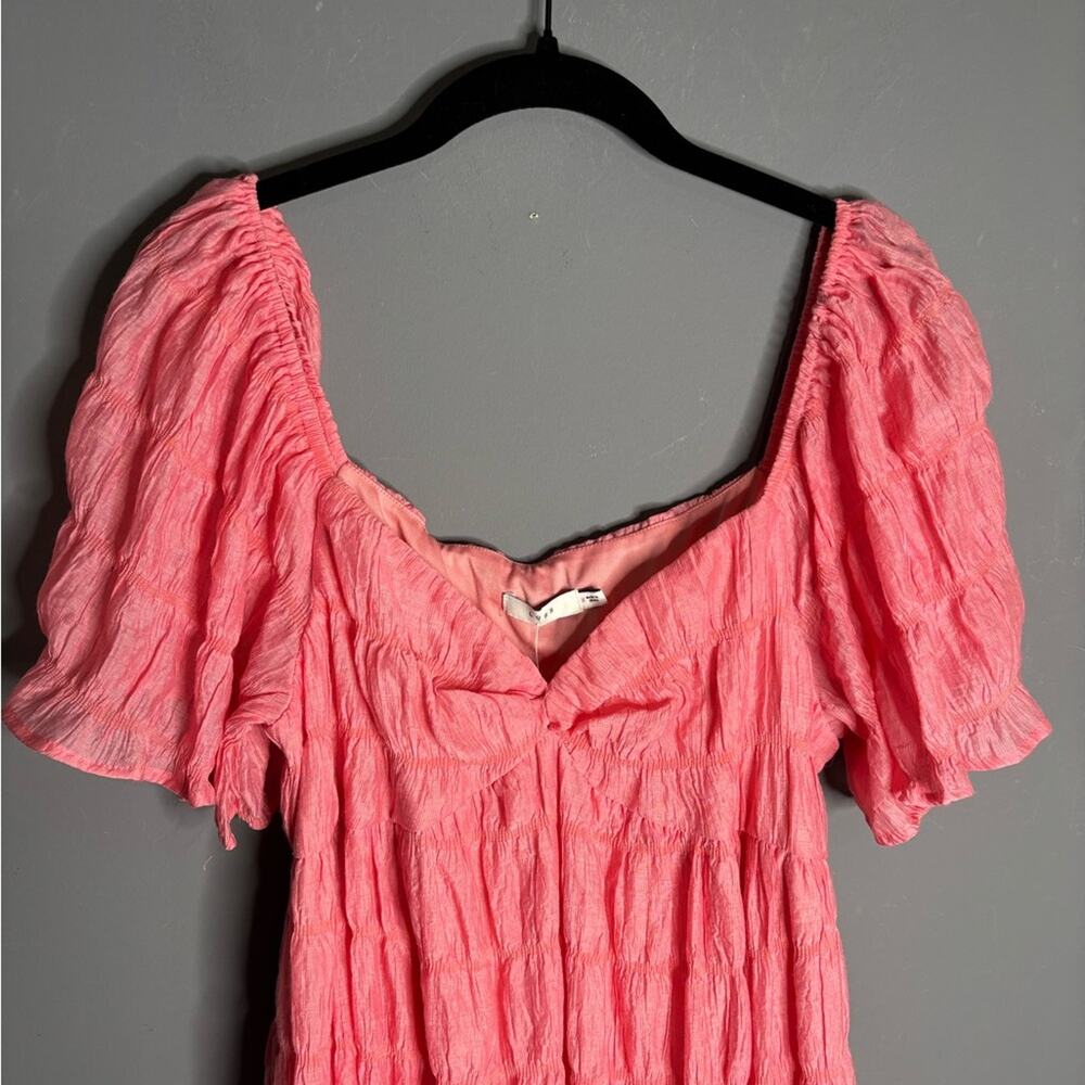 Lush Pink Short Puff Sleeve Maxi Dress Sweetheart Neckline Size Medium - Picture 2 of 7